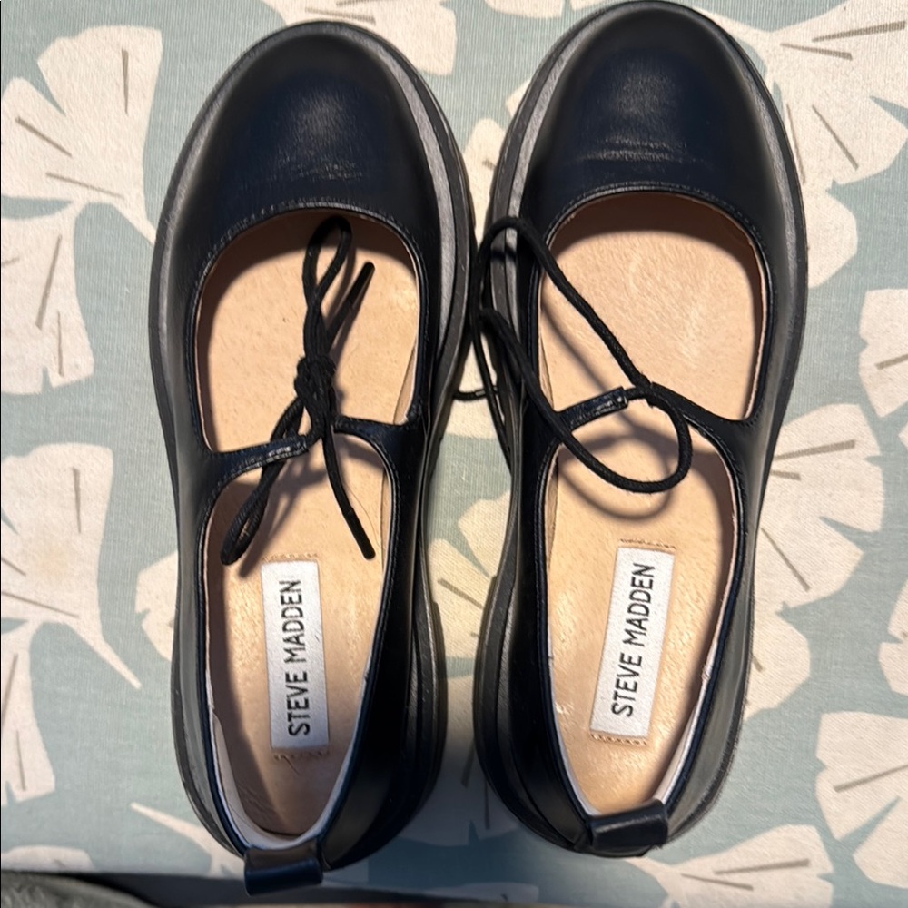 Steve Madden Black Flats with Modern Mary Jane Design